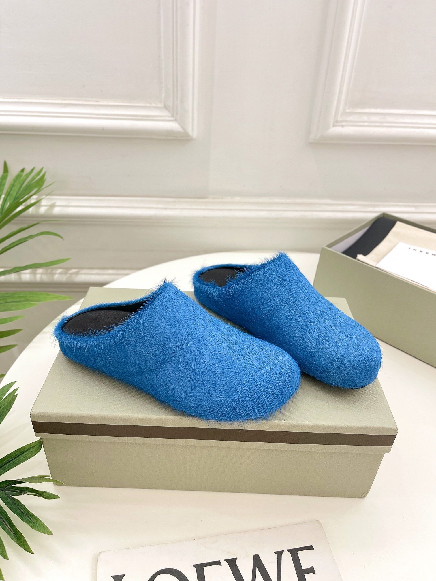 marni calf hair slippers-blue
